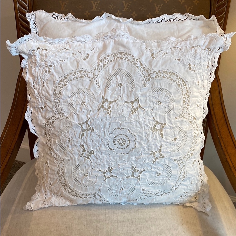 Vintage 70s White Crochet Lace Accent Pillows, Handmade, Boho Cottage Fairy Core - Picture 5 of 8